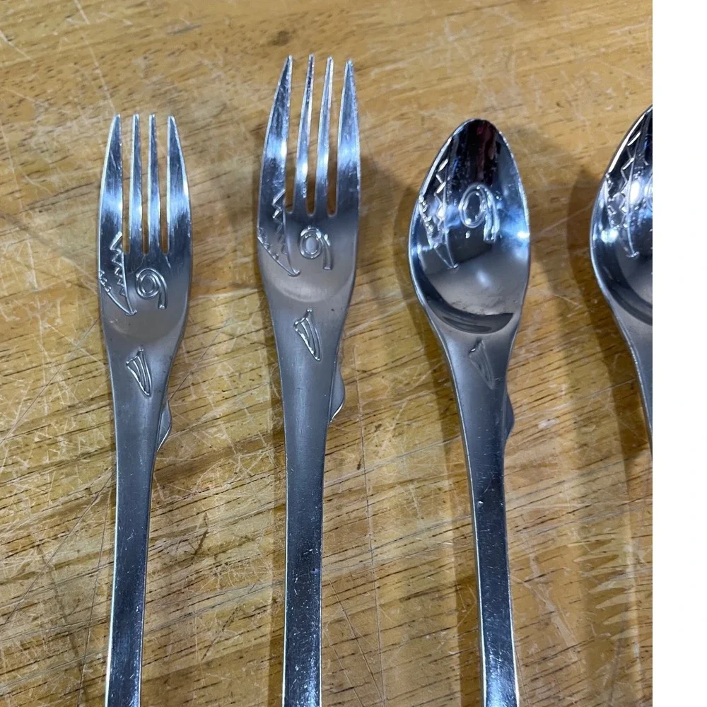 Galleyware Fish Stix Flatware Set 5pc Silver Vtg Coastal Nautical Stainless